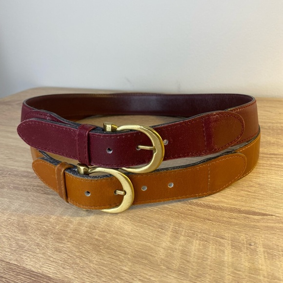 Papagallo Italy LOT of TWO Leather Belts with Gold Buckles Burgundy Camel Small - Picture 2 of 10